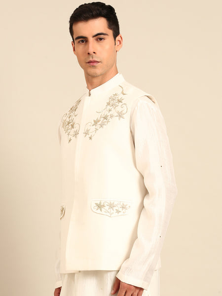 Ivory Silk Cotton Modi Jacket - MMWC0244