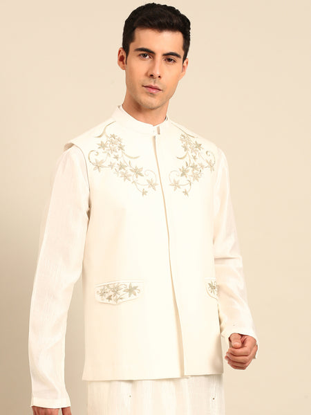 Ivory Silk Cotton Modi Jacket - MMWC0244