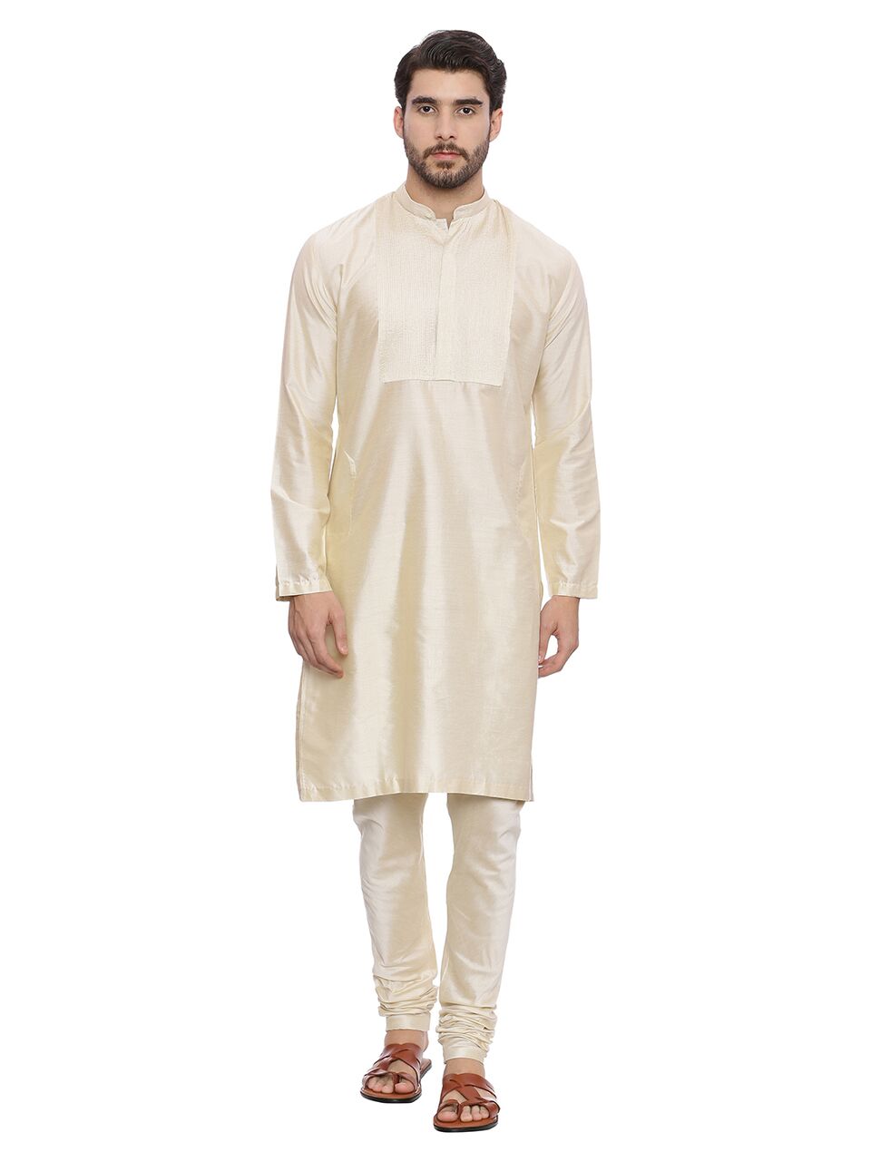 Beige Silk Blend Kurta Set - MMK0127