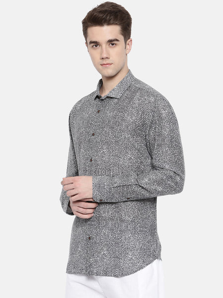 Grey Linen Printed Shirt - MM0706