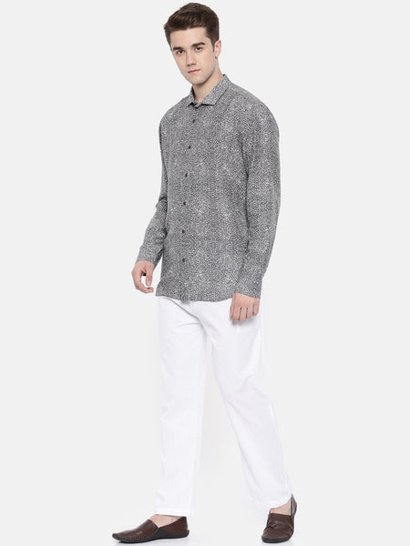 Grey Linen Printed Shirt - MM0706