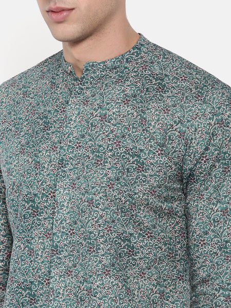 Green Linen Paisly Printed Shirt - MM0712