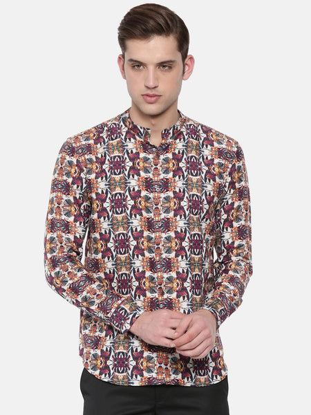 Purple Orange Digital Printed Linen Shirt - MM0714