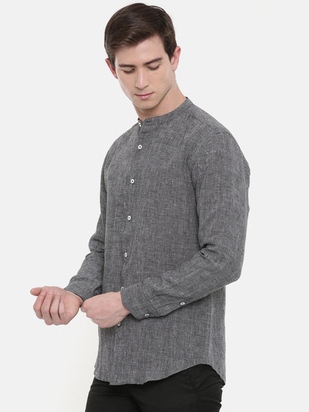 Classic Black Grey Linen Shirt - MM0733