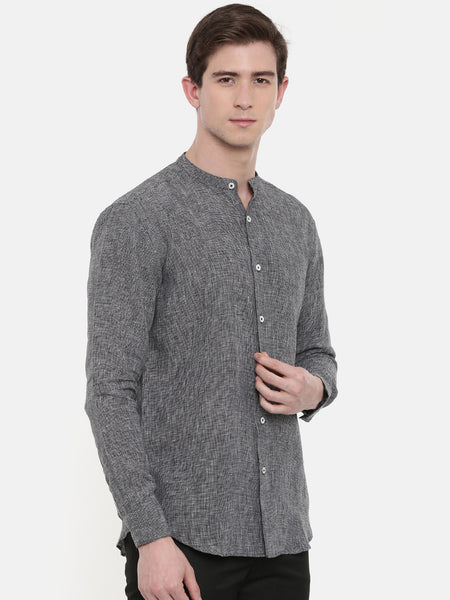 Classic Black Grey Linen Shirt - MM0733