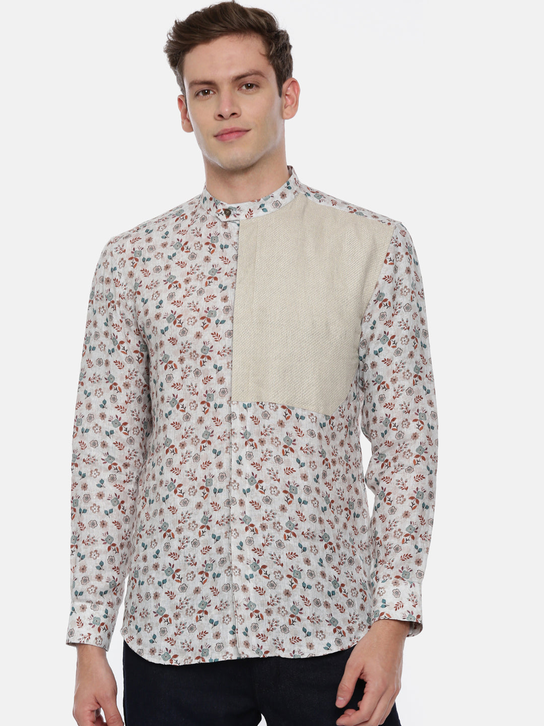 Beige Printed Linen Shirt - MM0775