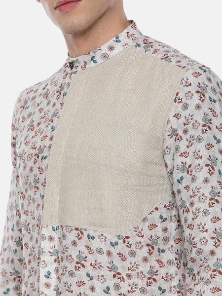 Beige Printed Linen Shirt - MM0775