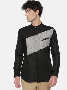 Linen Plain Black Checked  Shirt - MM0777