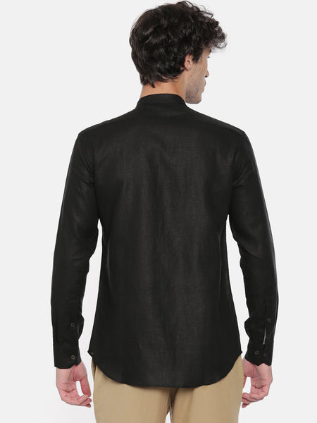Linen Plain Black Checked  Shirt - MM0777