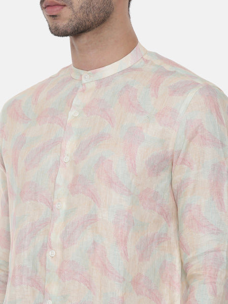 Pink Ivory floral Linen Shirt - MM0790