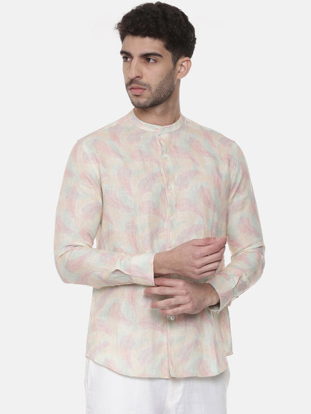 Pink Ivory floral Linen Shirt - MM0790
