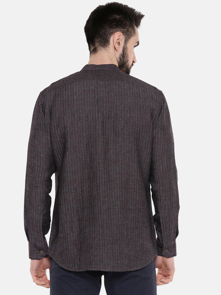 Black Maroon Linen Strip Shirt - MM0801