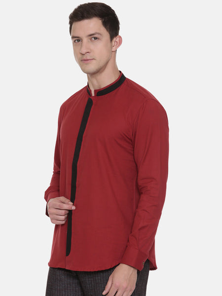 Red Chinese Collar Cotton Shirt - MM0802