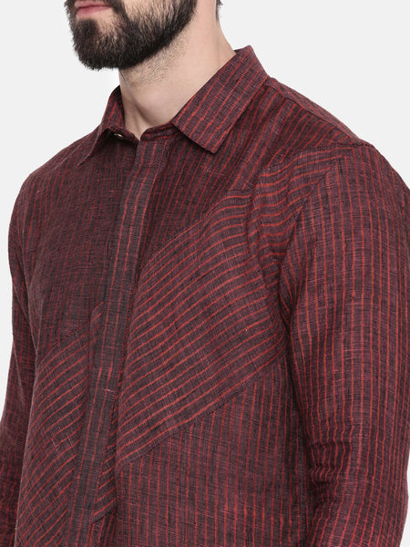 Maroon Strip Linen Shirt - MM0815