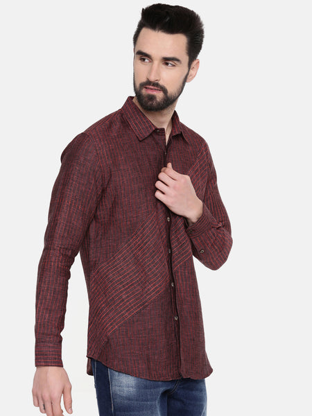 Maroon Strip Linen Shirt - MM0815