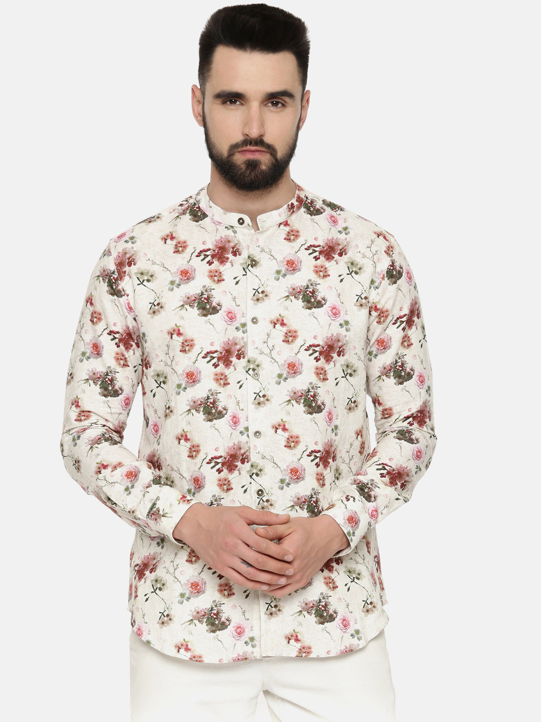 Printed Linen Beige Shirt - MM0817