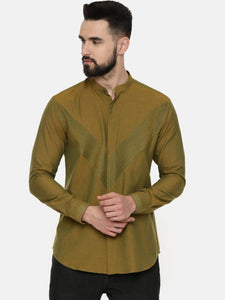 Mustard Green Pintuck Cotton Shirt - MM0819