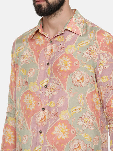 Muslin Pink Org Print Shirt - MM0825