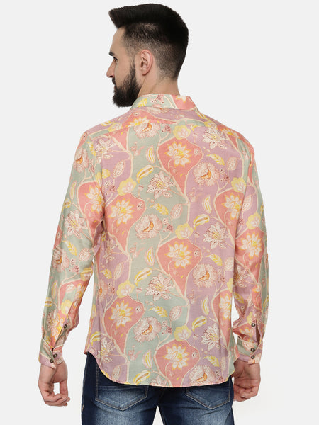 Muslin Pink Org Print Shirt - MM0825