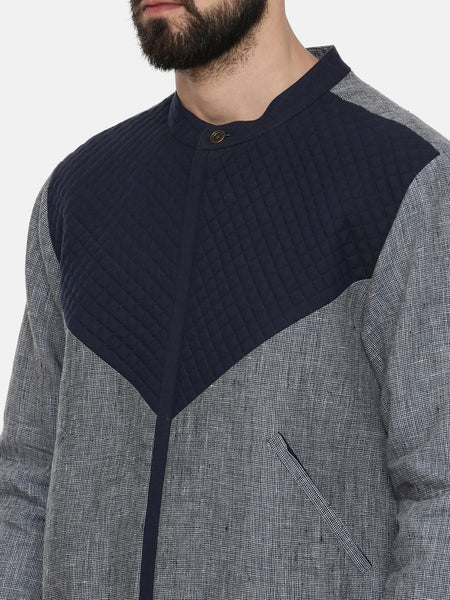 Linen Cotton Quilted Blue Jacket - MMBJ014