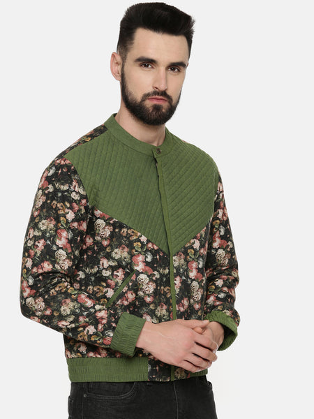 Linen Cotton Quilted Green Jacket - MMBJ017