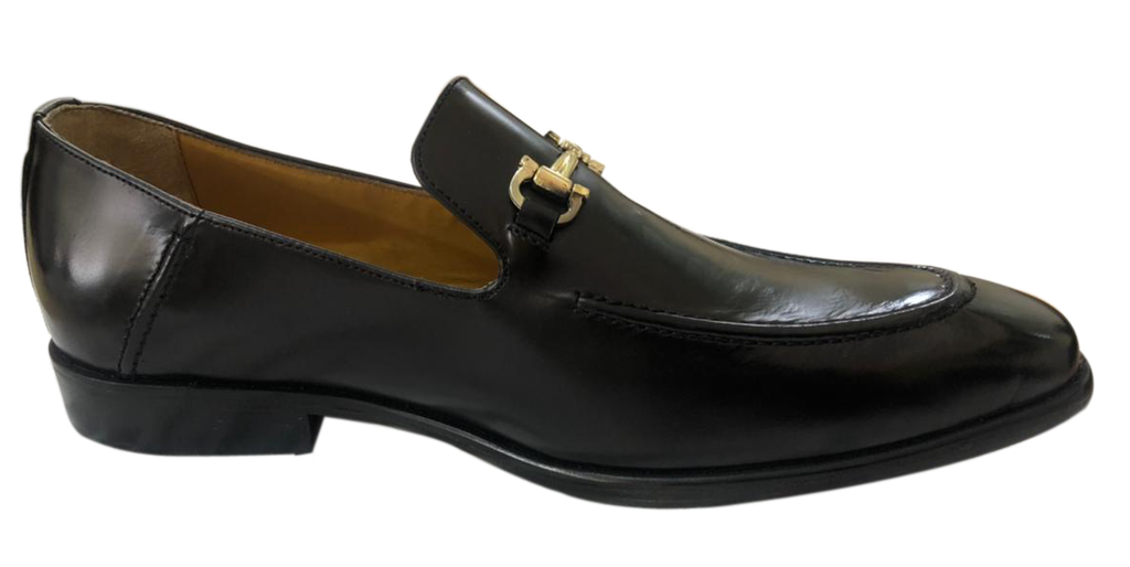 Mens black leather buckle top shoes