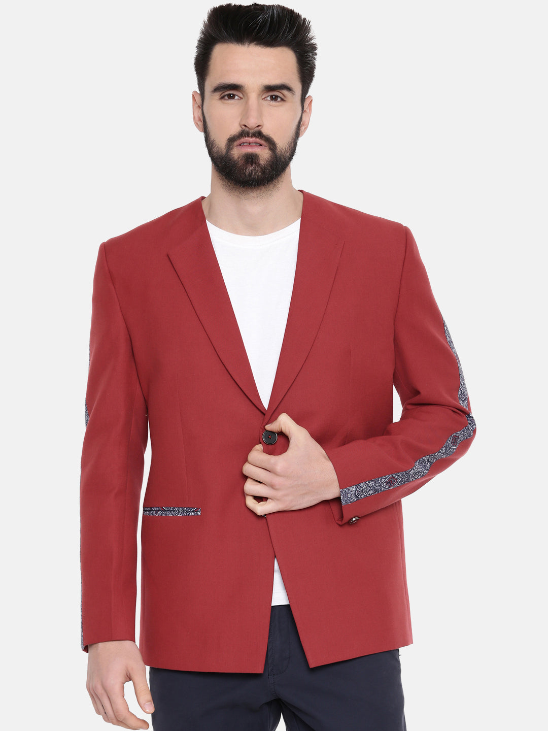 red blazer for men with blue print 