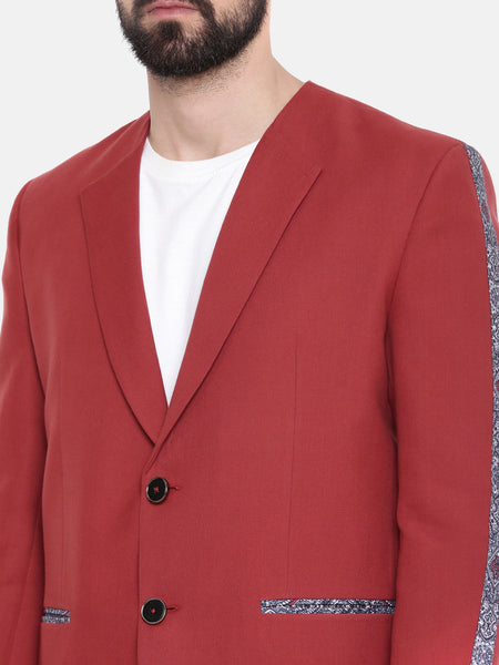 Red Printed Cotton Blazer - MMJ0145