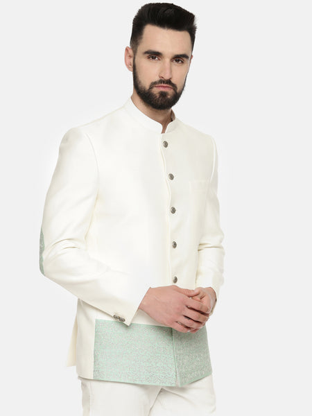 Ivory Green Embroidered Jacket - MMJ0148