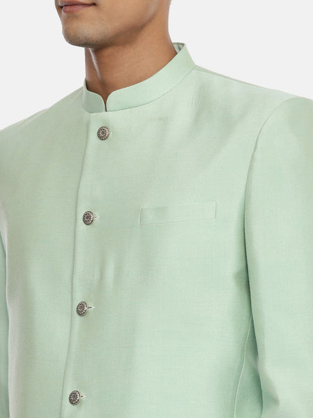 Silk Embroidered Green Bandhgala - MMJ079