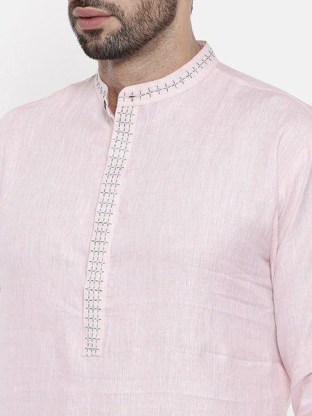 Pink Linen Embroidery Kurta - MMK0196