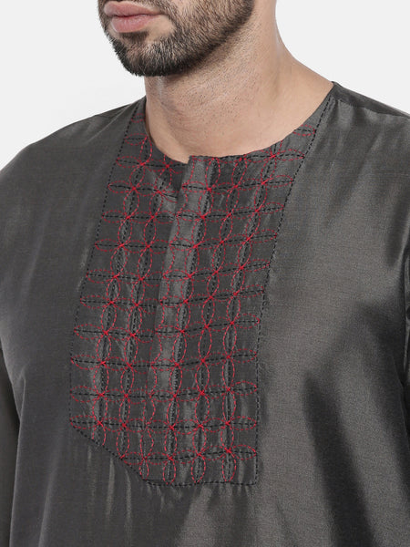 Charcoal Grey Embroidery Kurta - MMK0201