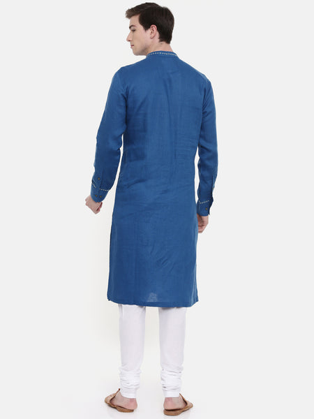 Blue Linen Kurta Set - MMK0242