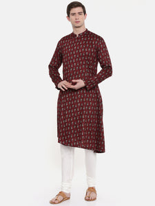 Red Printed Kurta Set - MMK0256