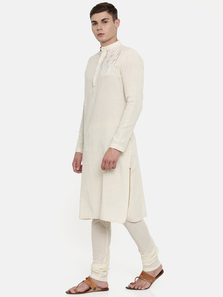 Cream Cotton Embroidered Kurta  - MMK0299