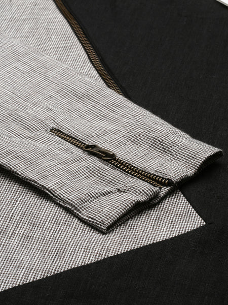 Black Grey Checkered Linen Kurta set - MMK0357