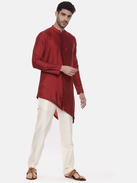 Red Silk Cotton Kurta Set - MMK0360