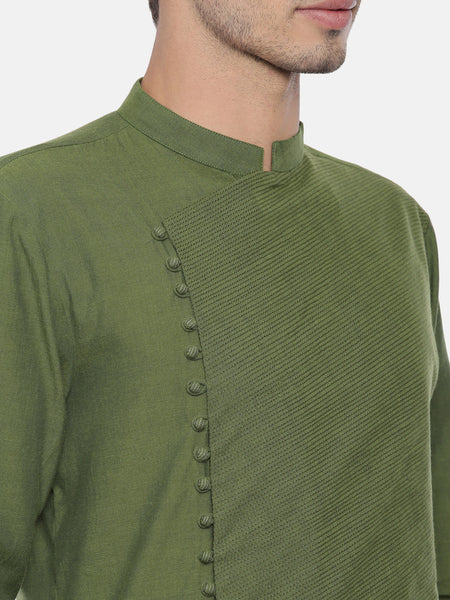 Green Cotton Asymmetrical Kurta Set - MMK0382