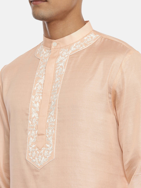 Pink Satin Silk Embroidered Kurta - MMK0413