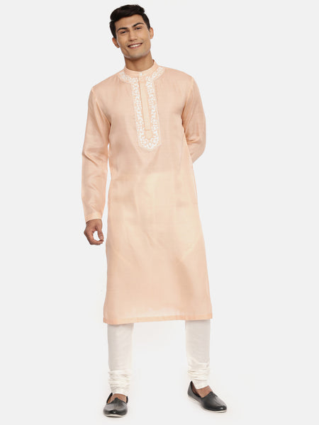 Pink Satin Silk Embroidered Kurta - MMK0413