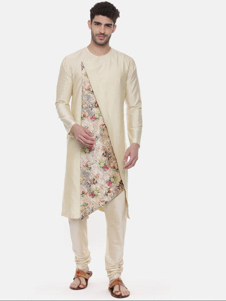 Beige Printed Silk Kurta - MMK0444