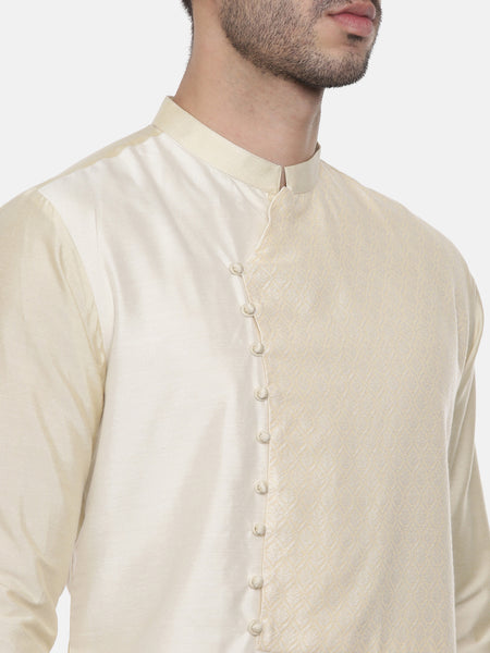 Beige Ivory Silk Cut Away Kurta - MMK0460