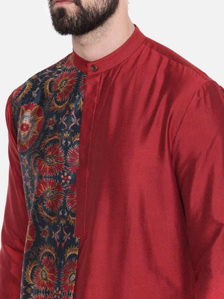 Red Printed Silk Kurta Set - MMK0505