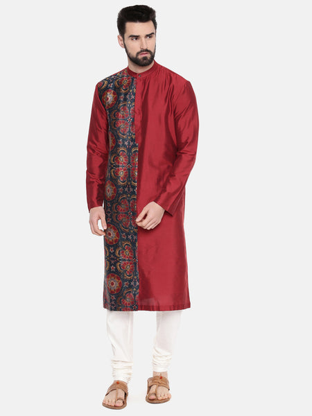 Red Printed Silk Kurta Set - MMK0505