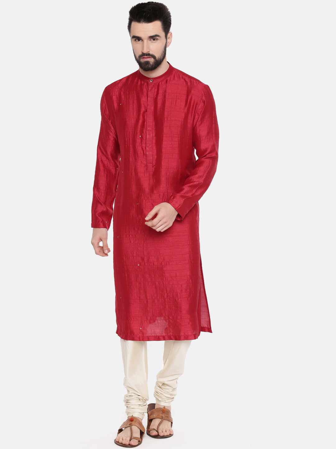 Red Silk Mukesh Kurta Set - MMK0520