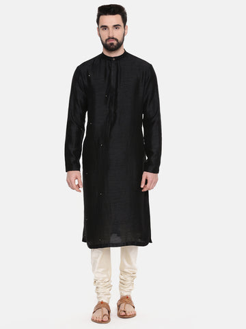 Black Silk Mukesh Kurta Set - MMK0521