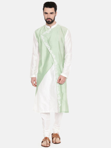 Ivory Pastel Green Emb Kurta Set - MMK0523