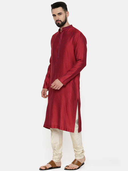 Red Silk Cotton Jaquard Kurta Set - MMK0531