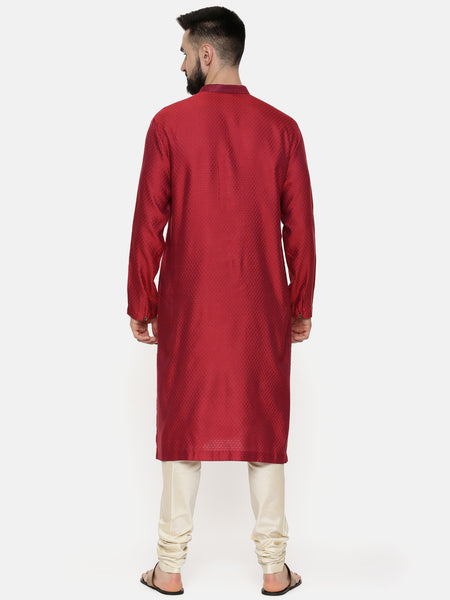 Red Silk Cotton Jaquard Kurta Set - MMK0531