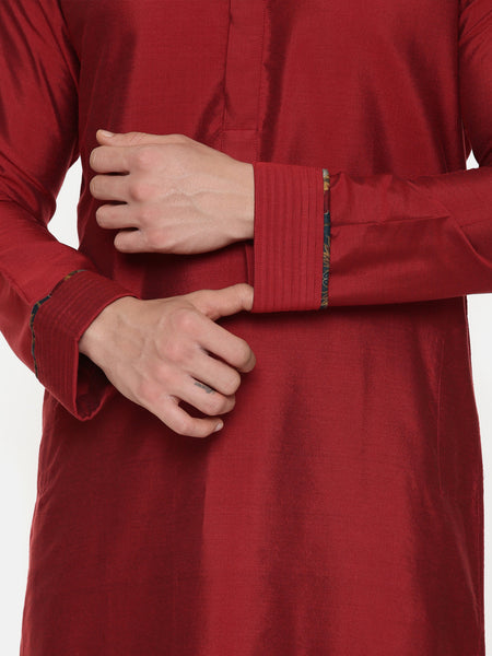 Red Silk Kurta With Printed Chudidar - MMK0532